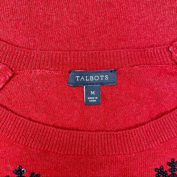 Talbots Red Sequin Lambswool Crew Neck Holiday Sweater - Picture 9 of 12